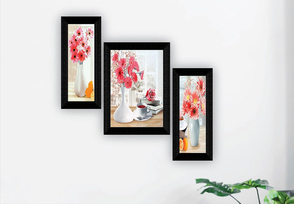 SAF paintings Set of 3 Flower Pot UV Textured Floral Design Home Decorative Gift Item Frame Painting 6 Inch X 13.5 Inch, 10.5 Inch X 13.5 Inch, 6 Inch X 13.5 Inch SANFS31365