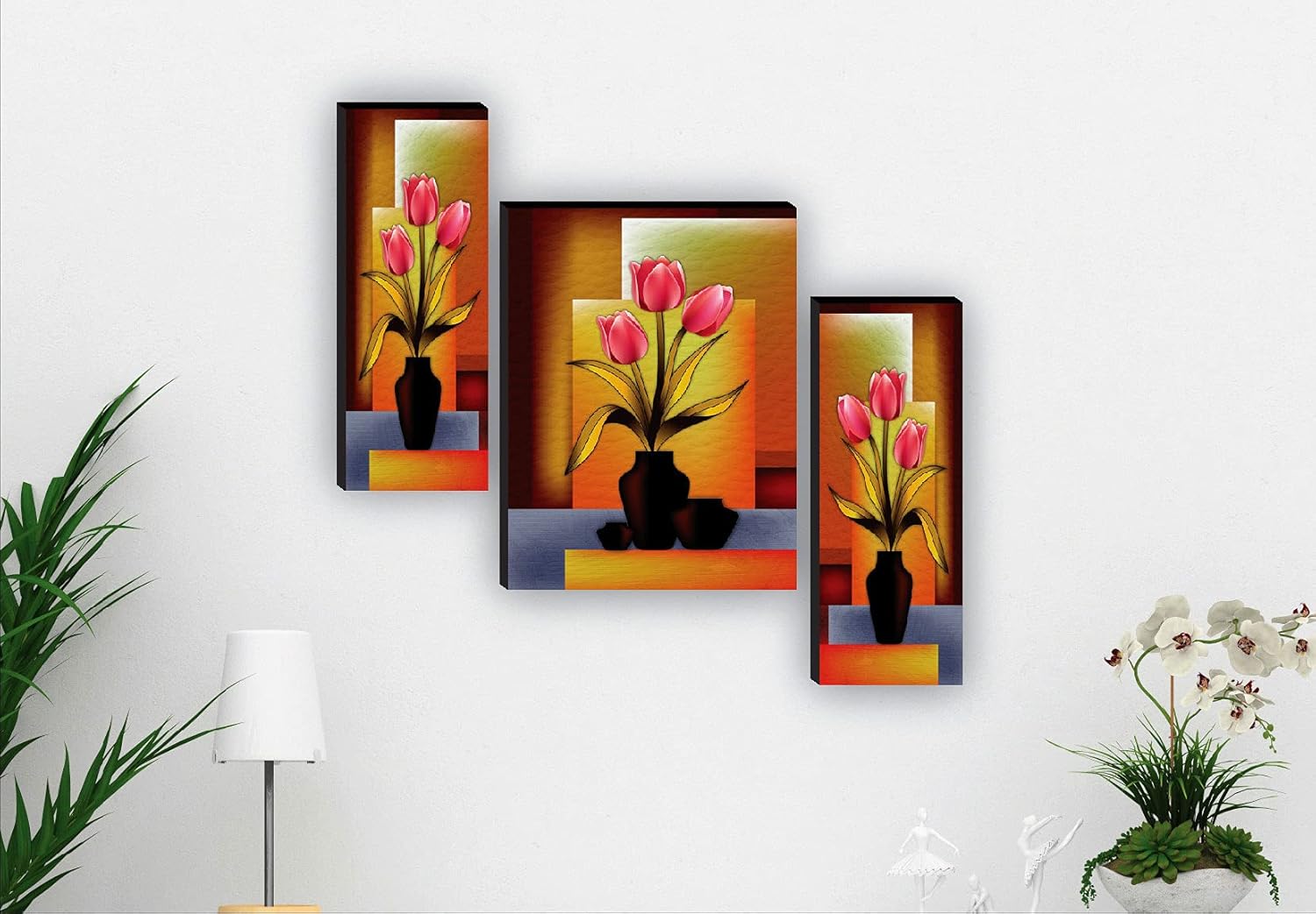 SAF paintings Set of 3 Flower Pot UV textured Paintings for living room with frame Painting 12 Inch X 18 Inch SAF-JMS59