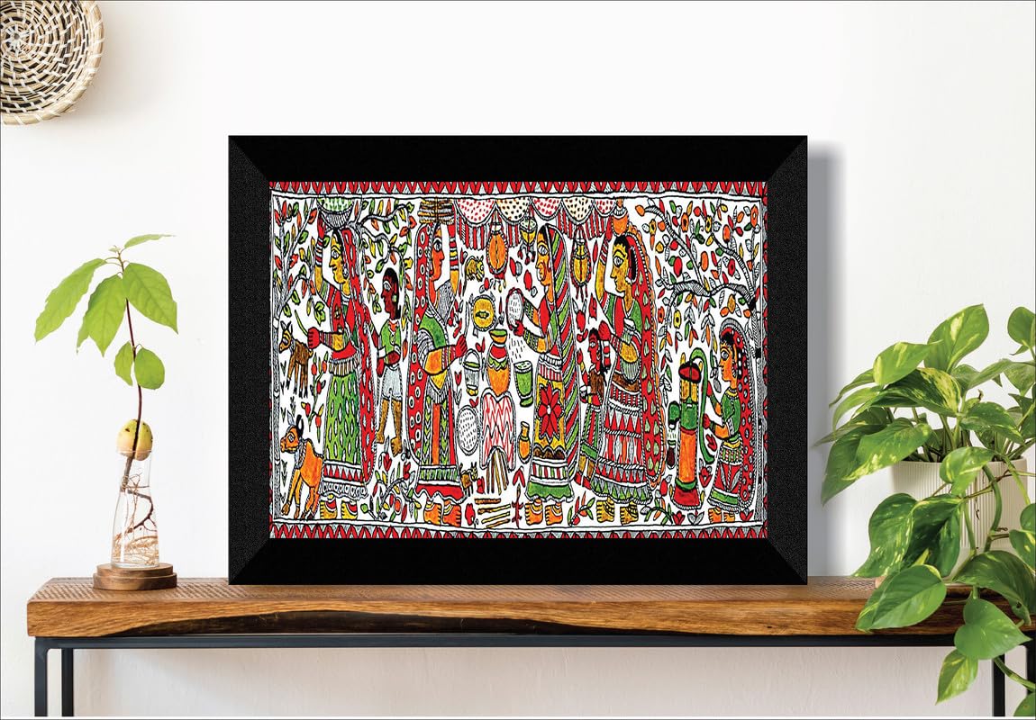 SAF paintings Madhubani Traditional Black frame painting for Wall Decoration,Home and Office OL-SANFK33368