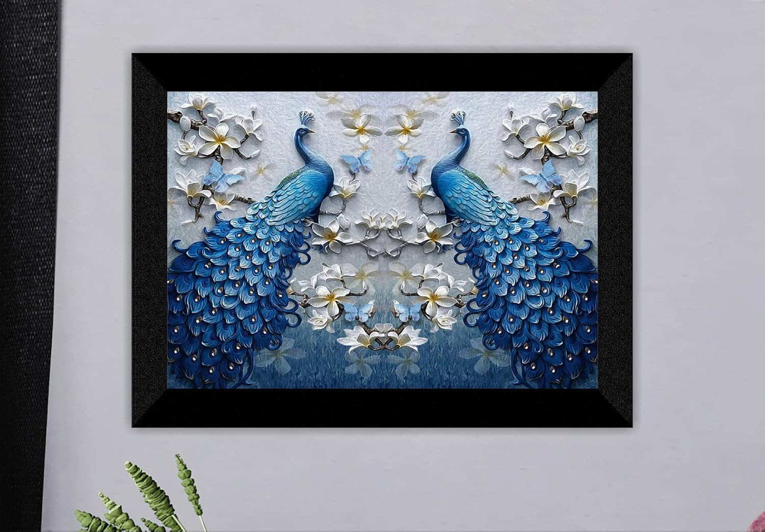 SAF paintings Couple Peacock Cheery Framed UV Coated Painting 11 Inch X 14 Inch SANFK30643