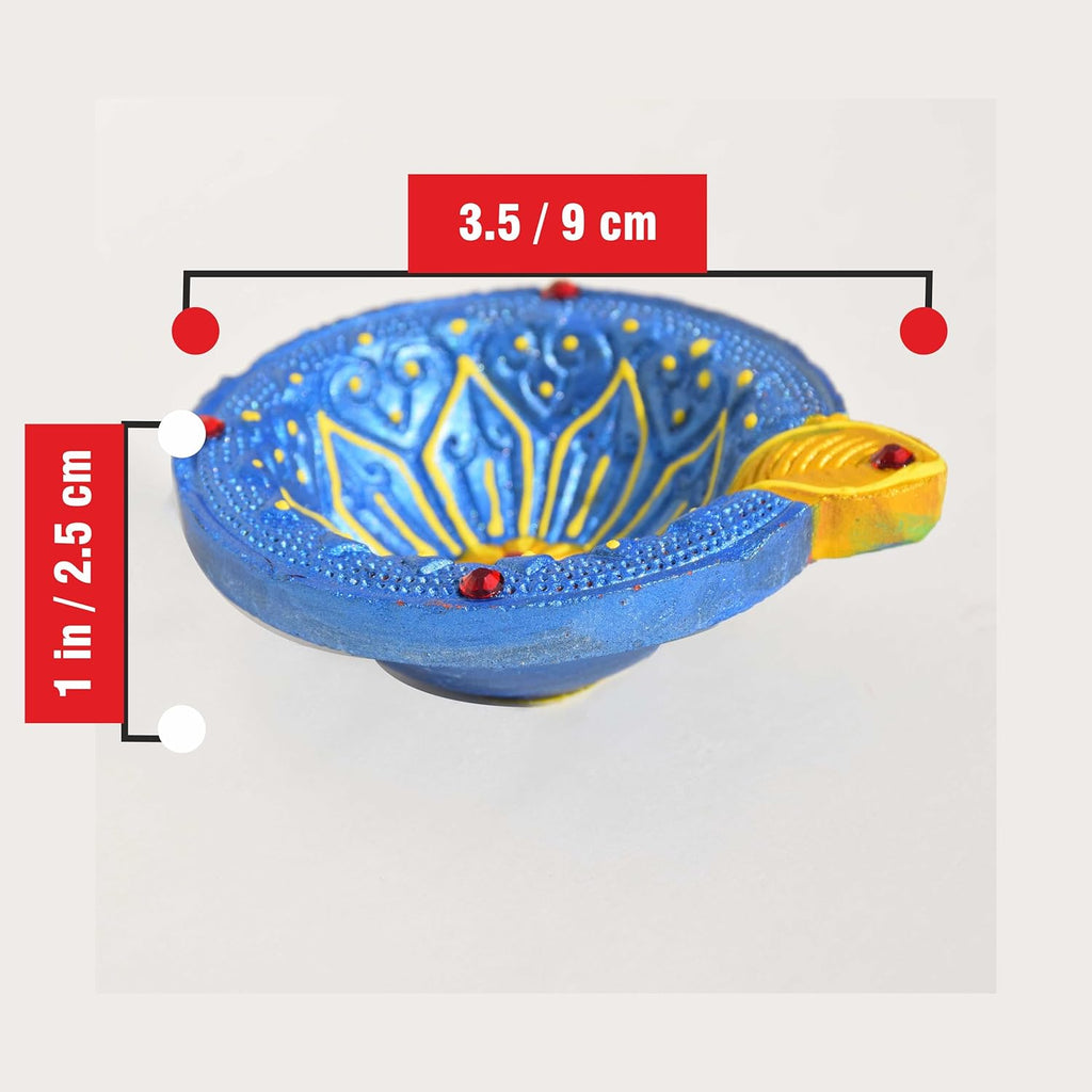 Pure Source India Decorative Terracotta Handmade Design Diya Suitable for Diwali, Festive Occasion, Pooja/Mandir/Temple (3 X 3.5 X 1 INCH) (Multicolour) (8 PCS)