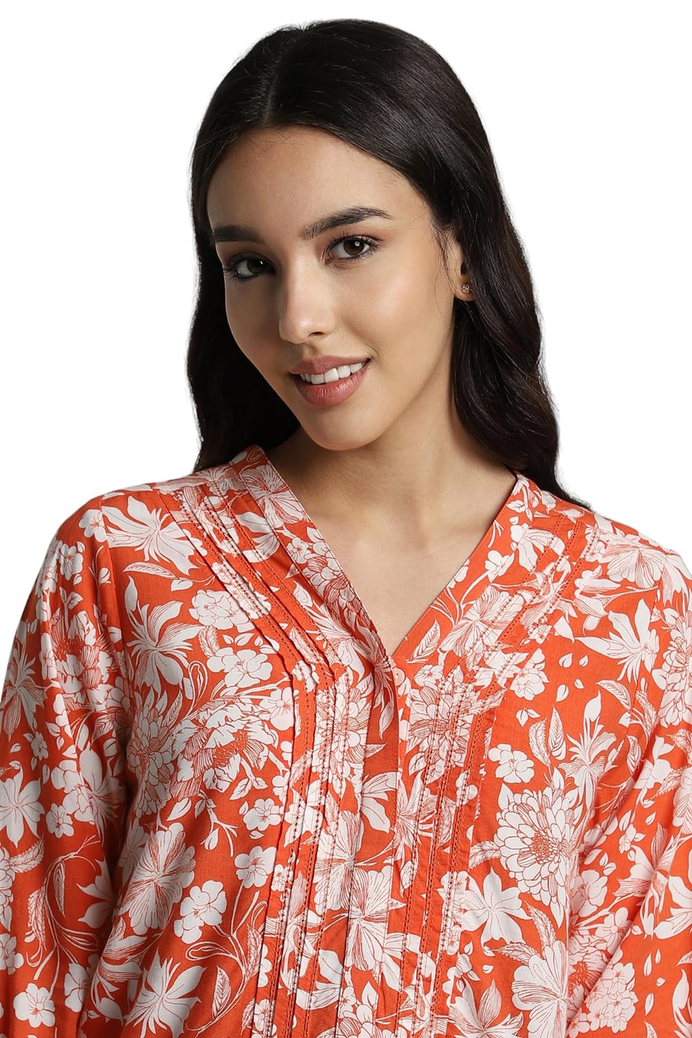 Allen Solly Women's Orange Printed Full Sleeve Casual Shirt