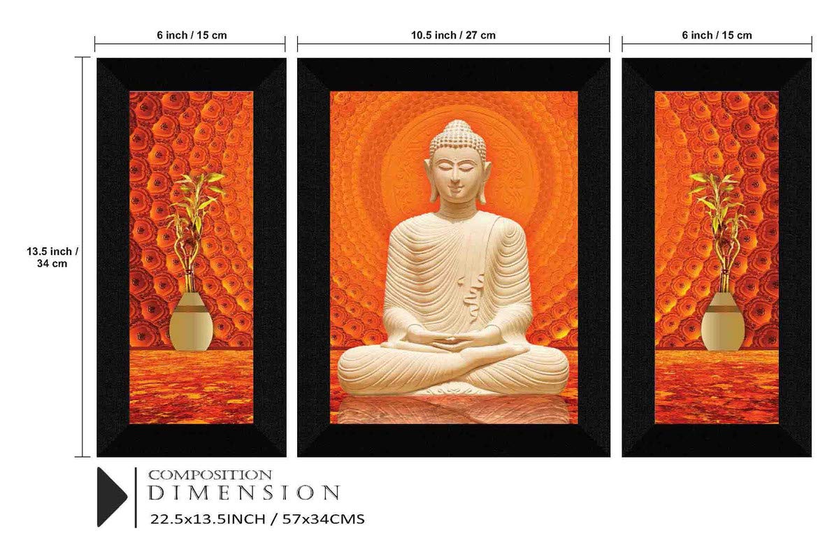 SAF paintings Religious Buddha UV Textured Home Decorative Synthetic Frame Painting, 13.5 Inch X 22.5 Inch, Multicolor, Set of 3