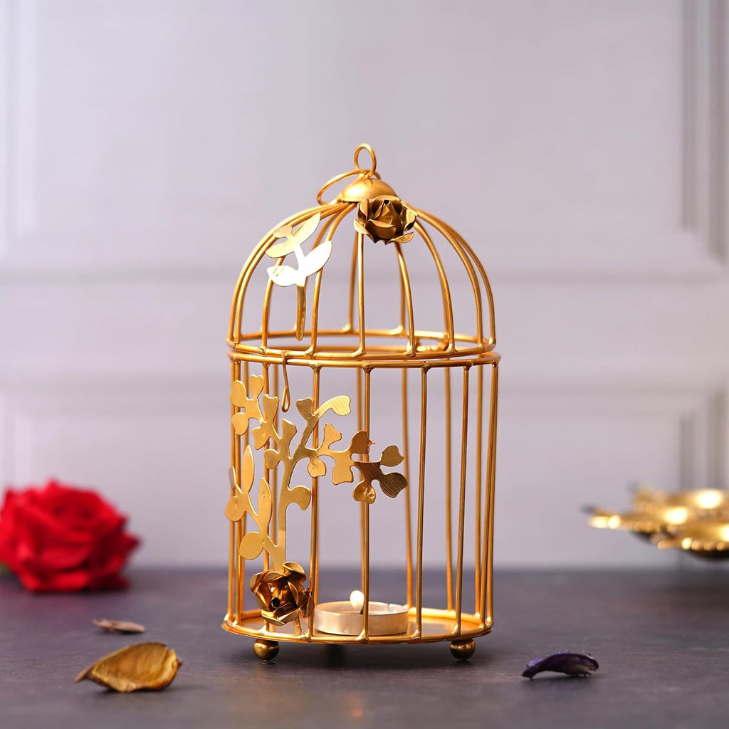 Webelkart Gold Plated Colour tealight Candle Holder with Flower Vine- Diwali Candle Holder- Diwali Decorations Items for Home Decor