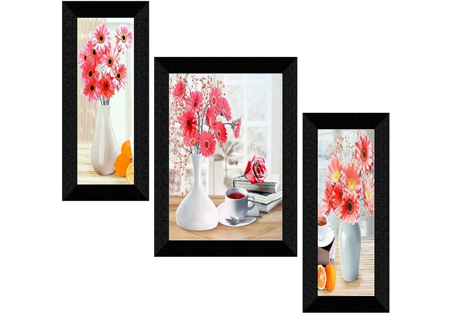 SAF paintings Set of 3 Flower Pot UV Textured Floral Design Home Decorative Gift Item Frame Painting 6 Inch X 13.5 Inch, 10.5 Inch X 13.5 Inch, 6 Inch X 13.5 Inch SANFS31365