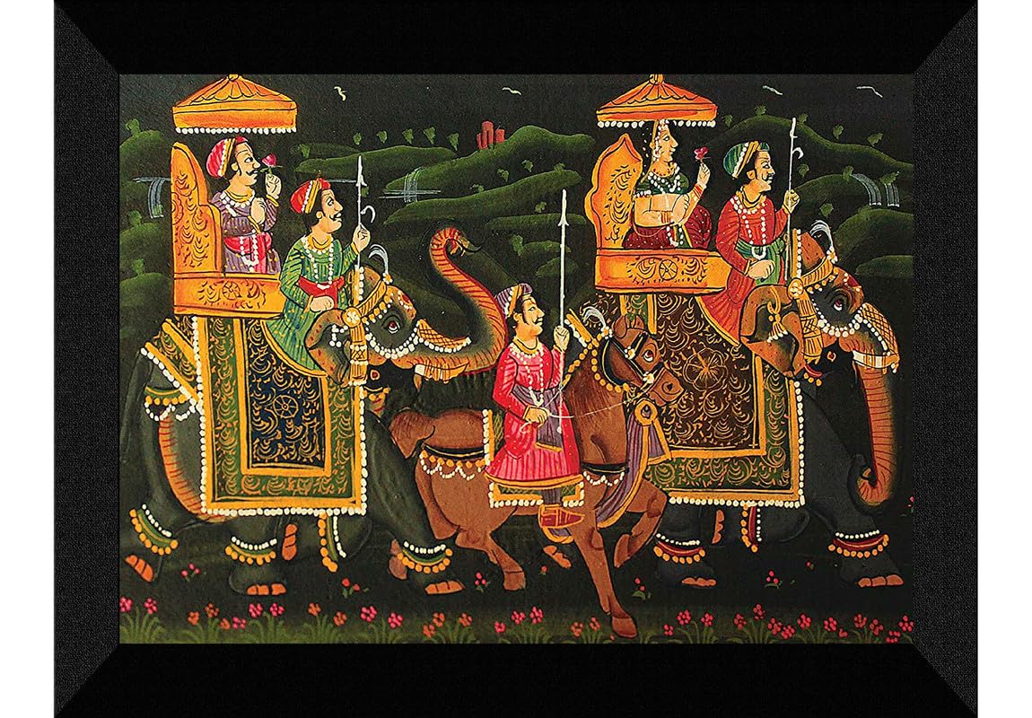 SAF paintings Traditional Rajasthani Art Black frame painting for Wall Decoration,Home and OfficeOL-SANFK33376