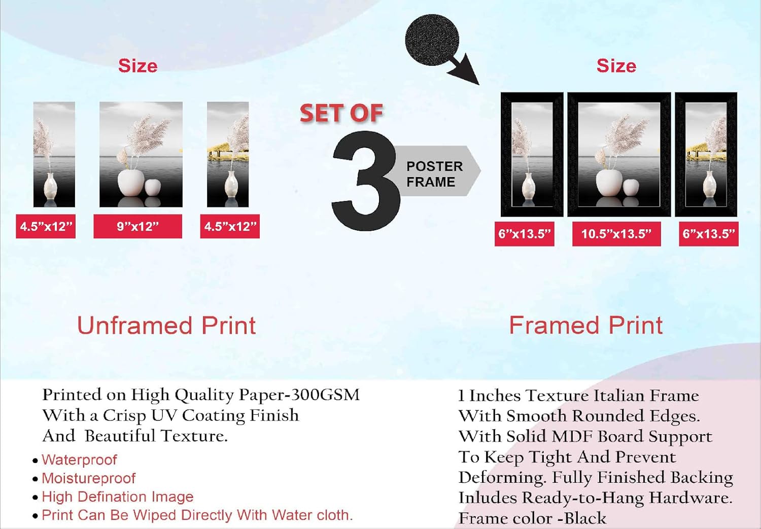 SAF paintings set of 3 Flower pot modern art wall painting for home decoration 13.5 x 22.5 inch SANFS31983