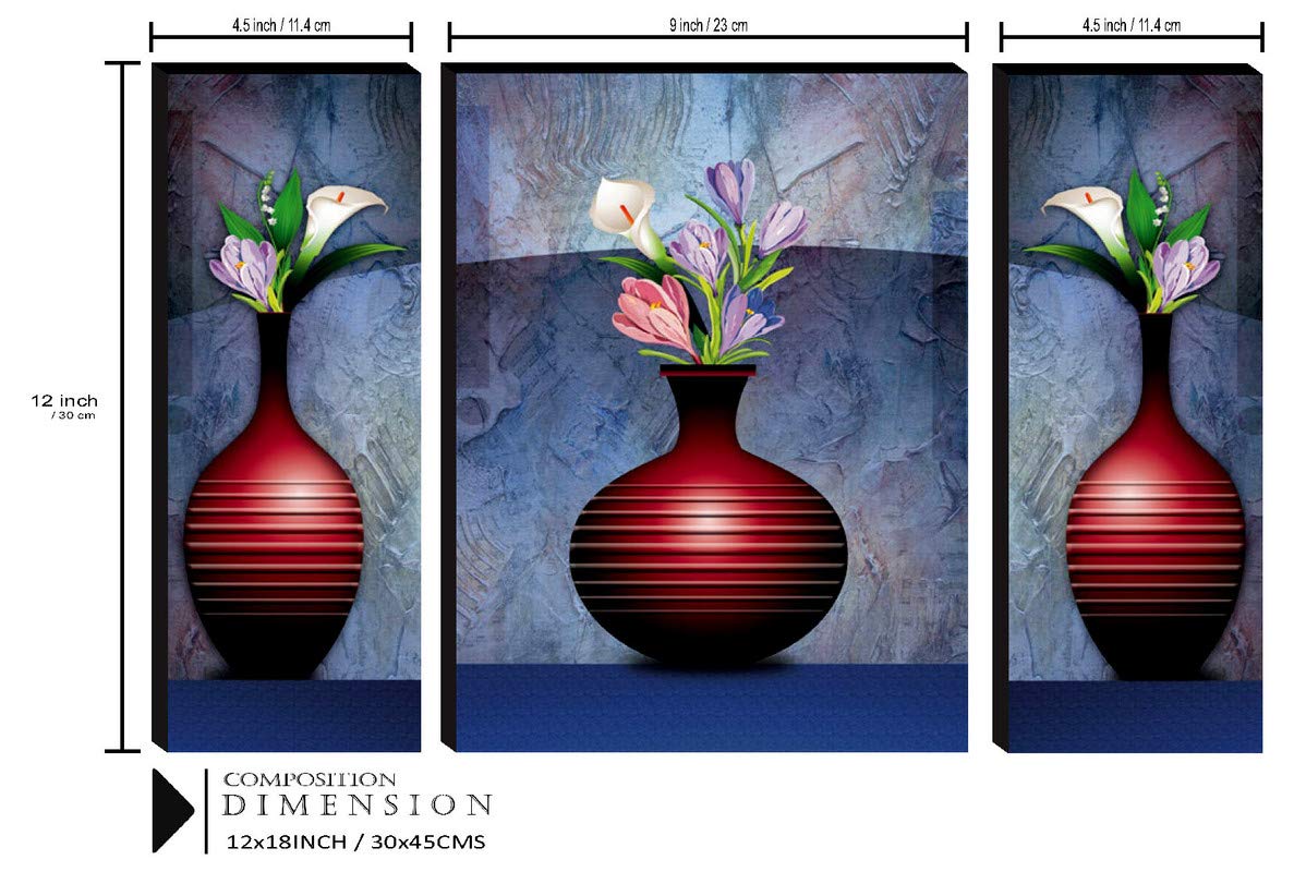 SAF paintings Set of 3 Flower Pot UV textured Paintings for living room with frame Painting 12 Inch X 18 Inch SAF-JMS64