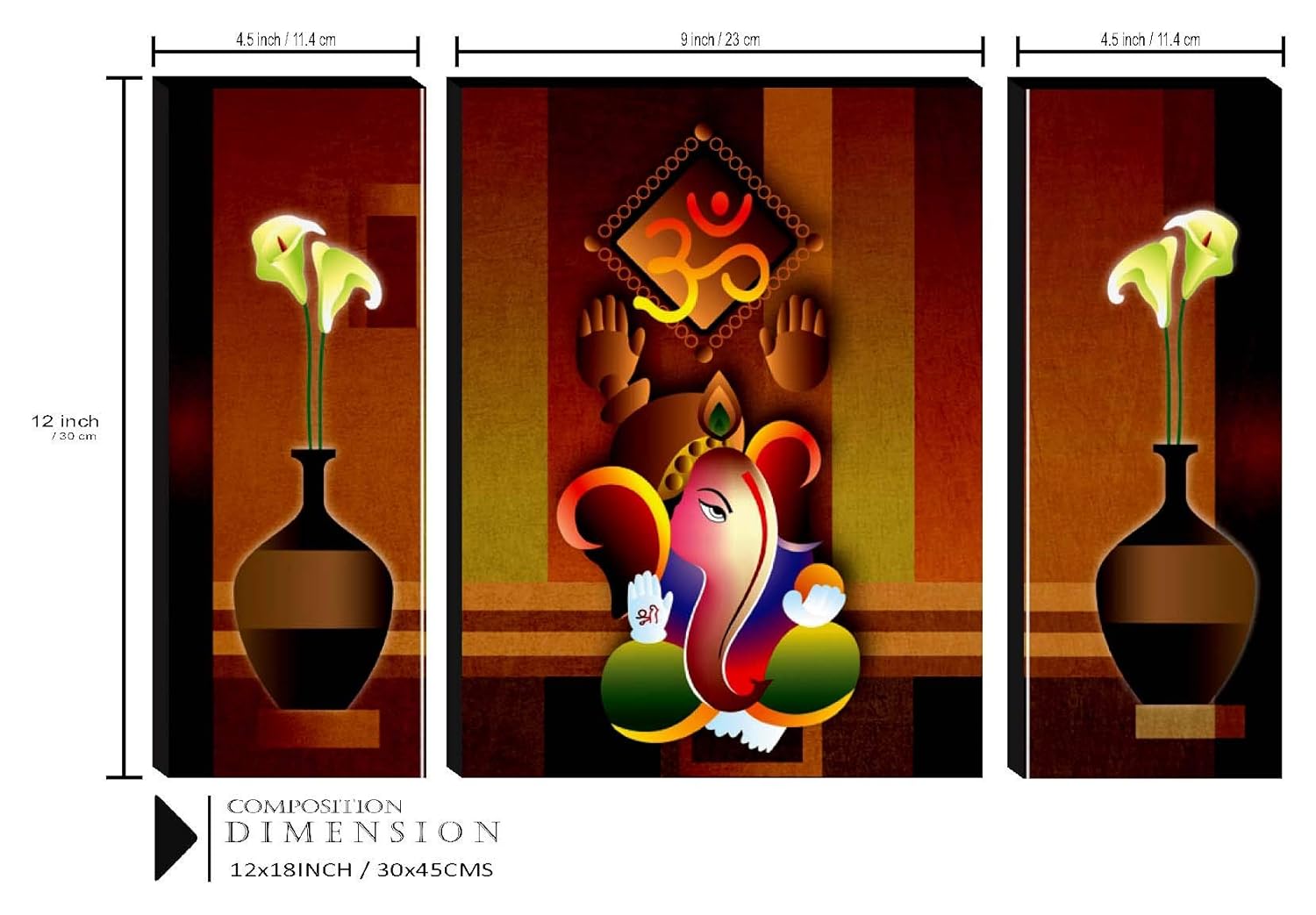 SAF paintings Set of 3 Ganesha UV Textured Paintings for living room with frame Painting 12 Inch X 18 Inch SAF-JMS7503