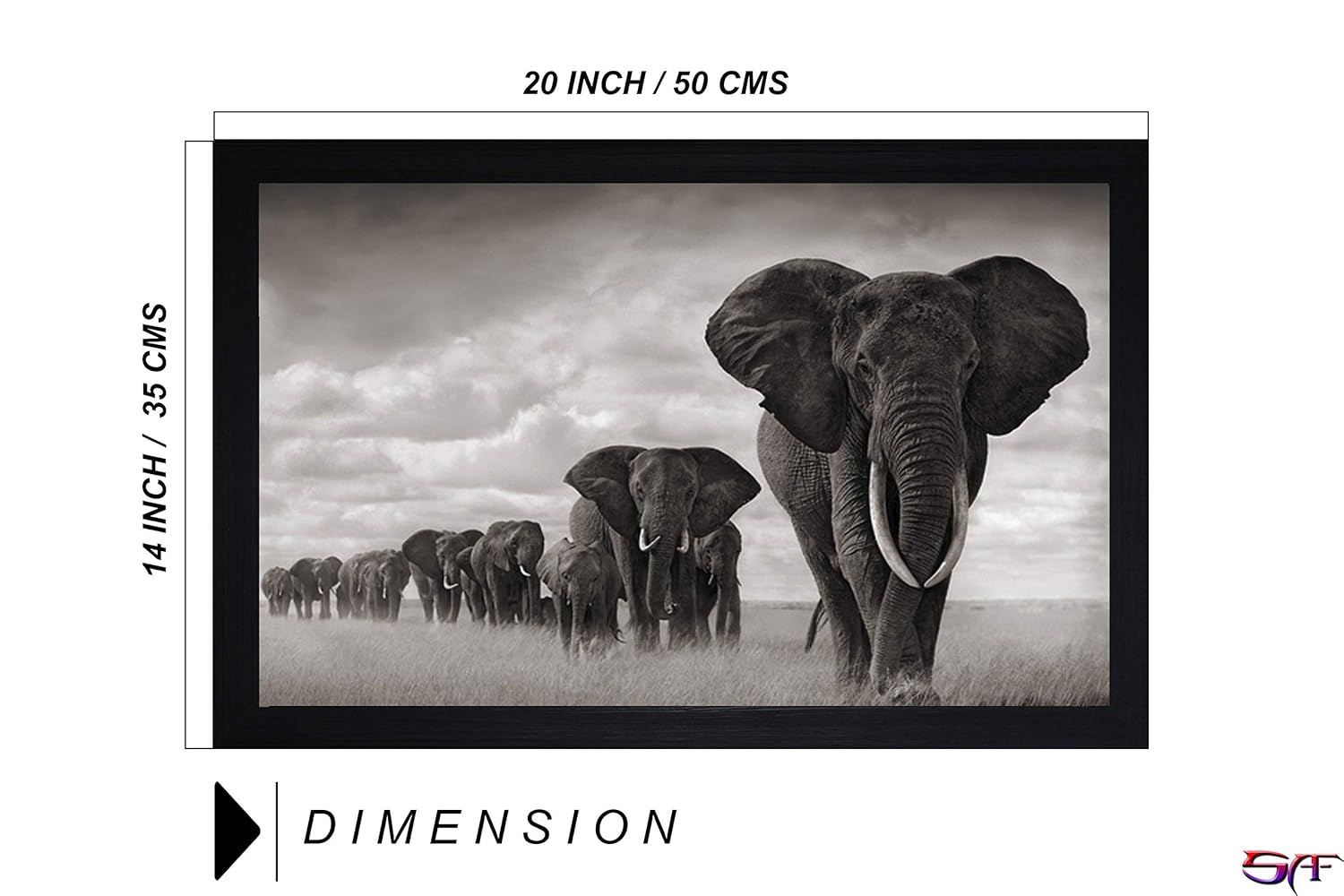 SAF paintings Elephants Large Framed UV Digital Reprint (Synthetic, 14 x 20-inch) SANFMM7989