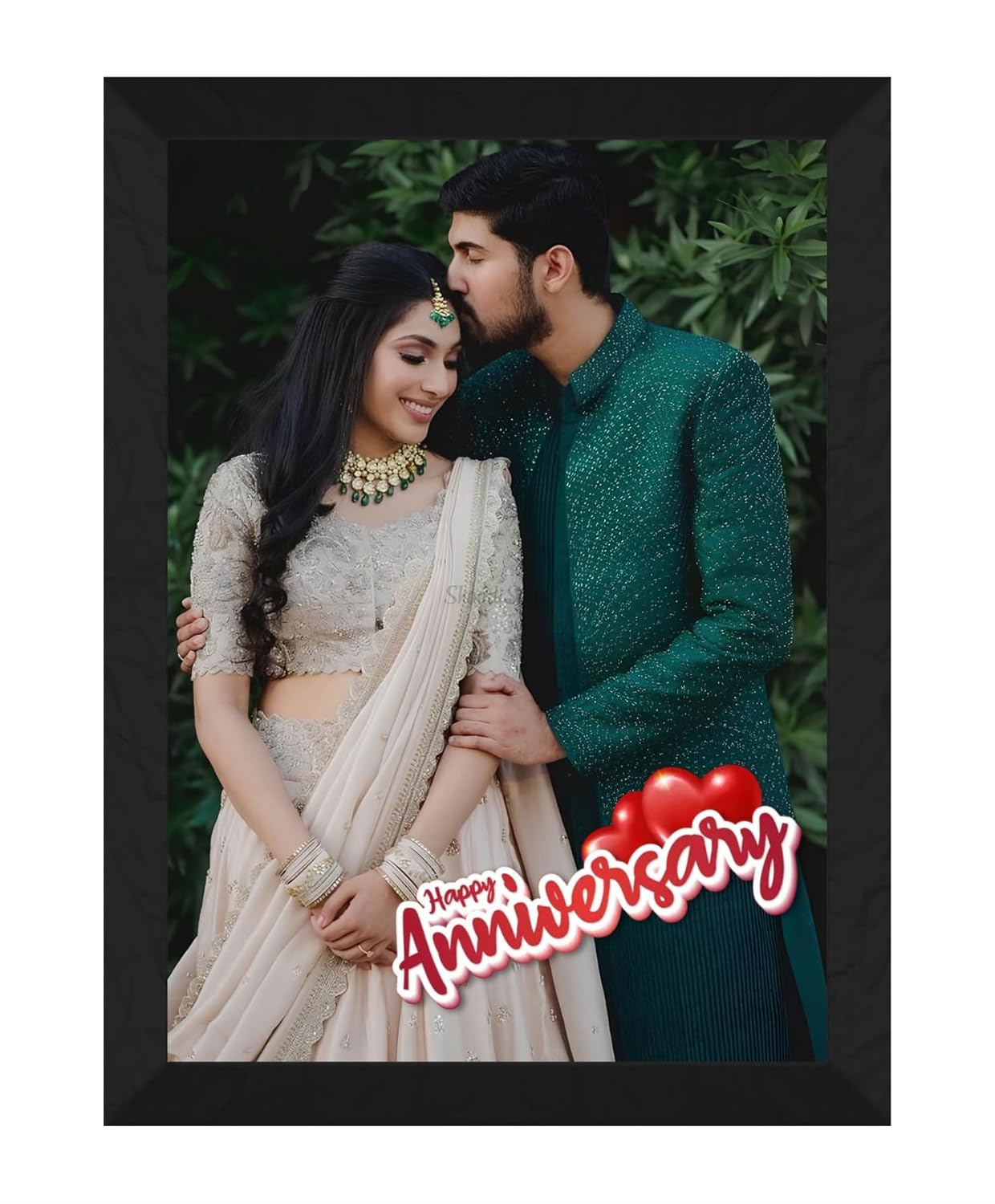 SAF photo frame Customized Happy anniversary Black Frame Photo Frame For home And wall décor,Living Room And Bedroom||Personalized Photo Frame Couple,Family,and Friends 30 cm x 23 cm PF-B-01