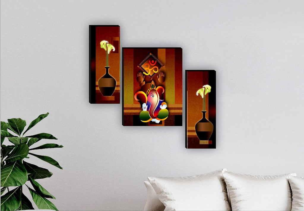 SAF paintings Set of 3 Ganesha UV Textured Paintings for living room with frame Painting 12 Inch X 18 Inch SAF-JMS7503