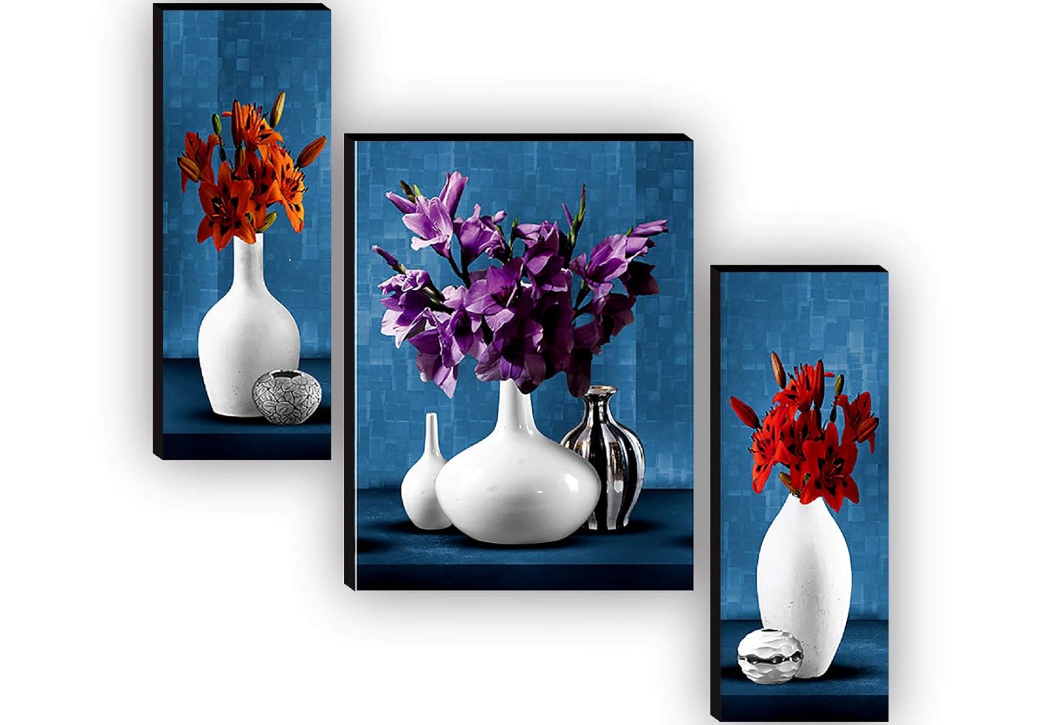 SAF paintings Set of 3 Flower Pot UV Textured Paintings for living room with frame Painting 12 Inch X 18 Inch SAF-JM7479