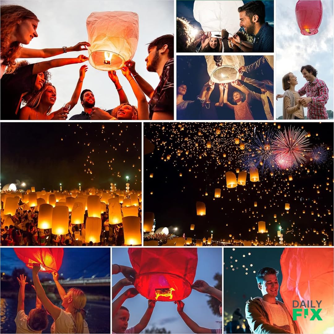 Sky Lanterns Paper Flying Sky Lantern Hot Air Balloon with Wax Candle Beautiful Lanterns for Weddings, Birthdays, Parties, Memorials, Diwali, New Year, Multicolor - Pack of 5