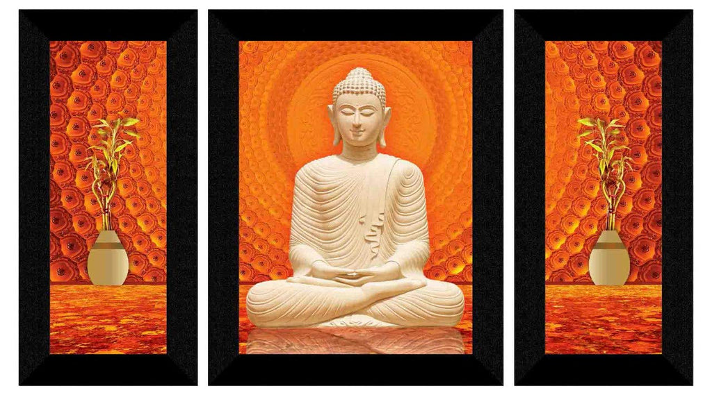 SAF paintings Religious Buddha UV Textured Home Decorative Synthetic Frame Painting, 13.5 Inch X 22.5 Inch, Multicolor, Set of 3