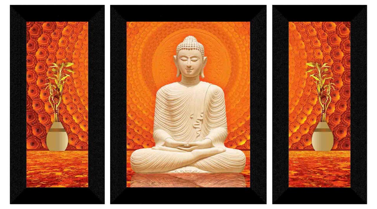 SAF paintings Religious Buddha UV Textured Home Decorative Synthetic Frame Painting, 13.5 Inch X 22.5 Inch, Multicolor, Set of 3