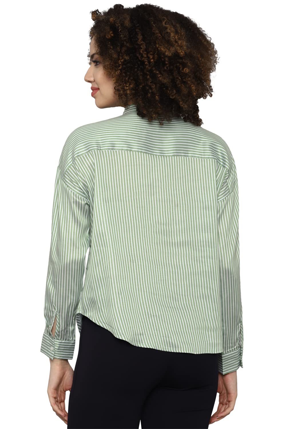 Allen Solly Women's Green Striped Long Sleeve Casual Shirt