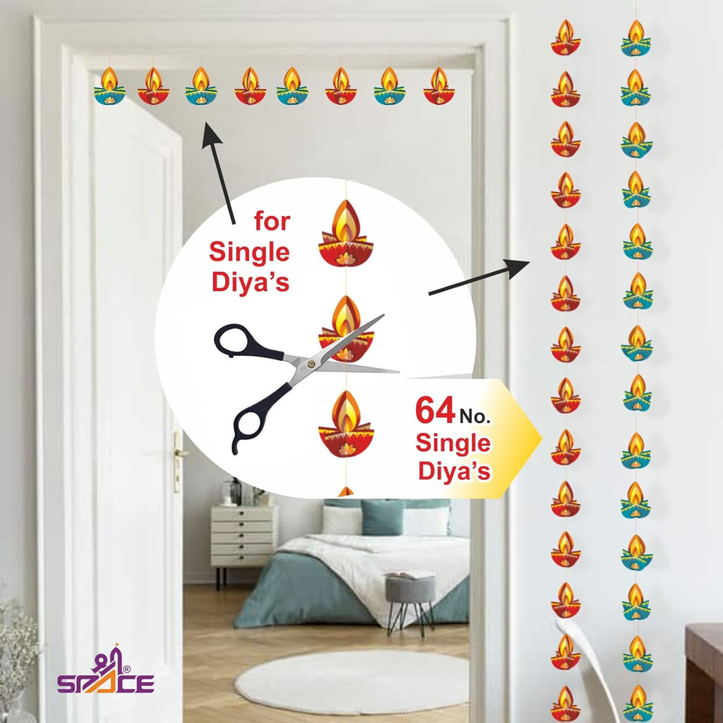 Shree Space - Diya Hanging ( DH ) Pack of 4 Row - Festive Decoration for All Festival Home & Office Paper Decoration