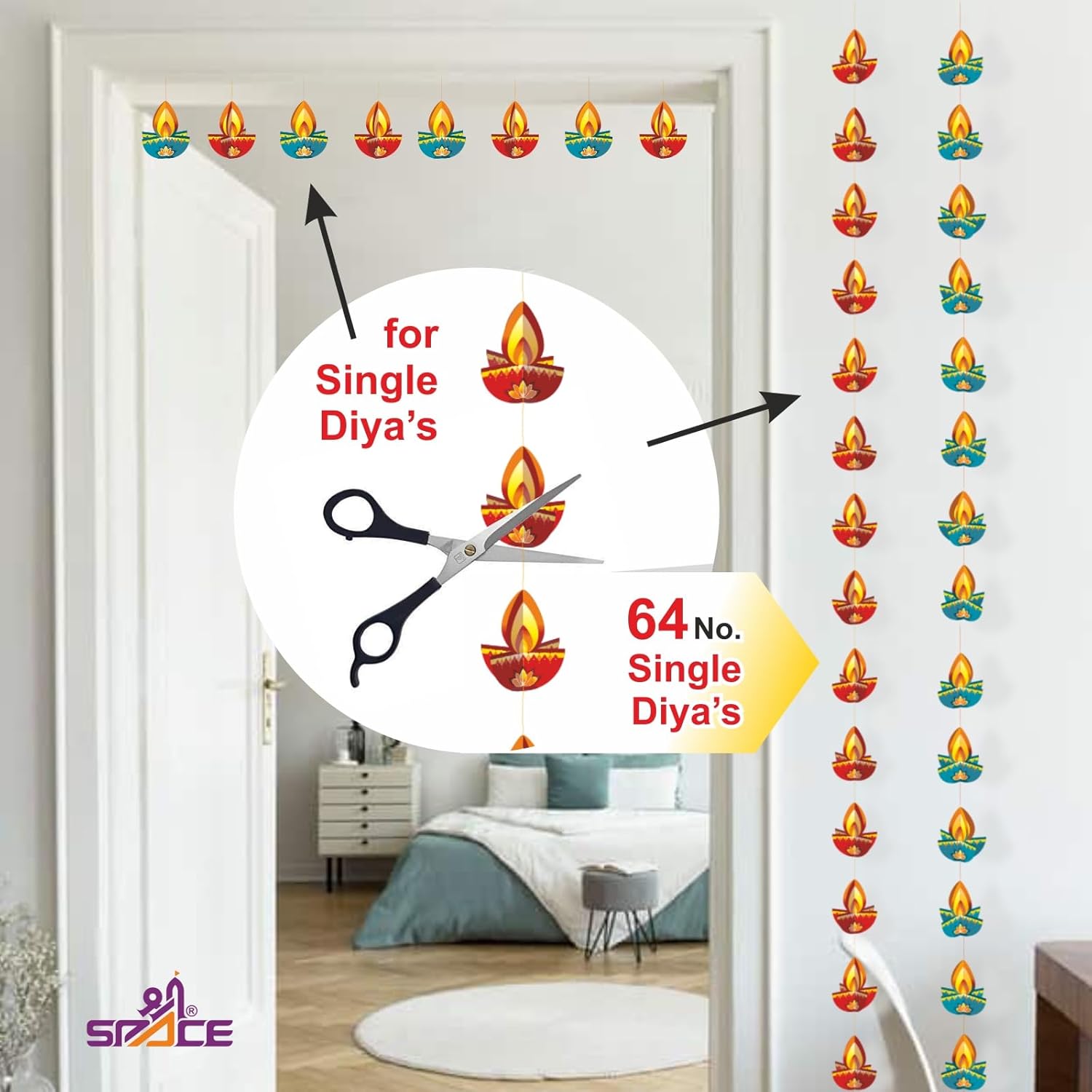 Shree Space - Diya Hanging ( DH ) Pack of 4 Row - Festive Decoration for All Festival Home & Office Paper Decoration