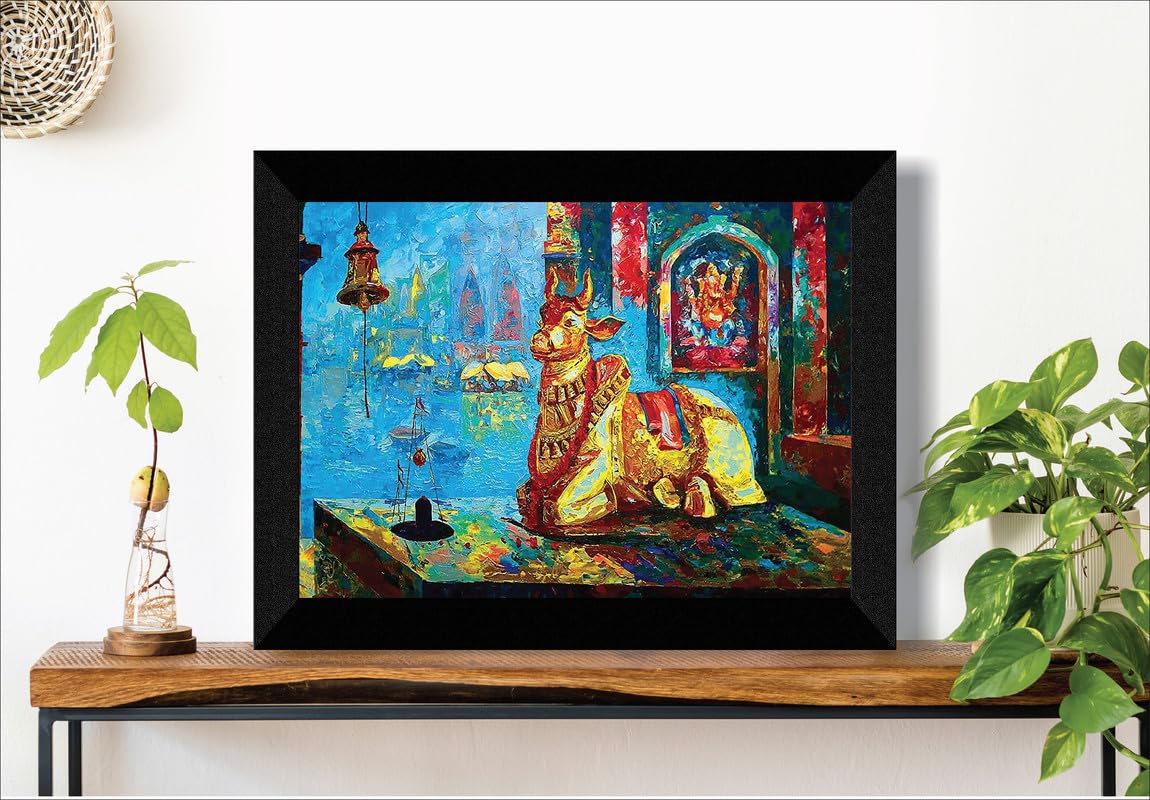 SAF paintings Lord Shiva And Nandi Black frame painting for Wall SA-SANFK33374