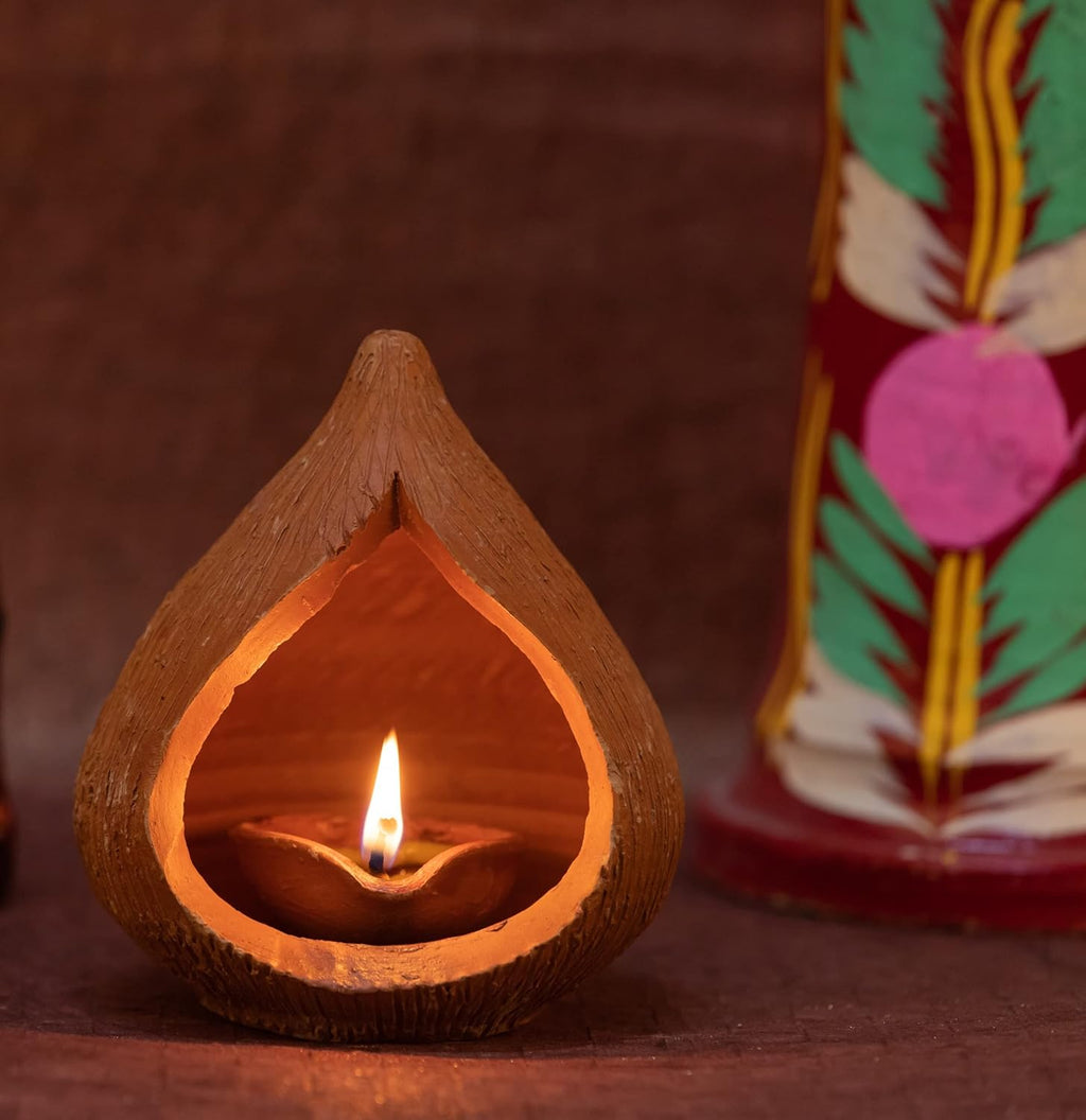 Karru Krafft Handcrafted Terracotta Akhand Narkel Diya for Pooja Decor, Festive Decor, Diwali Decor, Home Décor, Home Lighting, Decorative Diya, Decorative Lamp, Mitti Diya, Lanterns, Festive Gifting