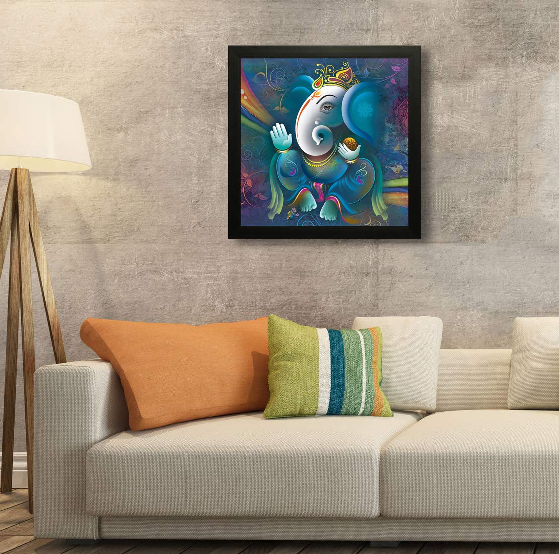 SAF Ganesha UV Coated Framed Religious Painting For Home Decorative (12 inch X 12 inch, Multi)