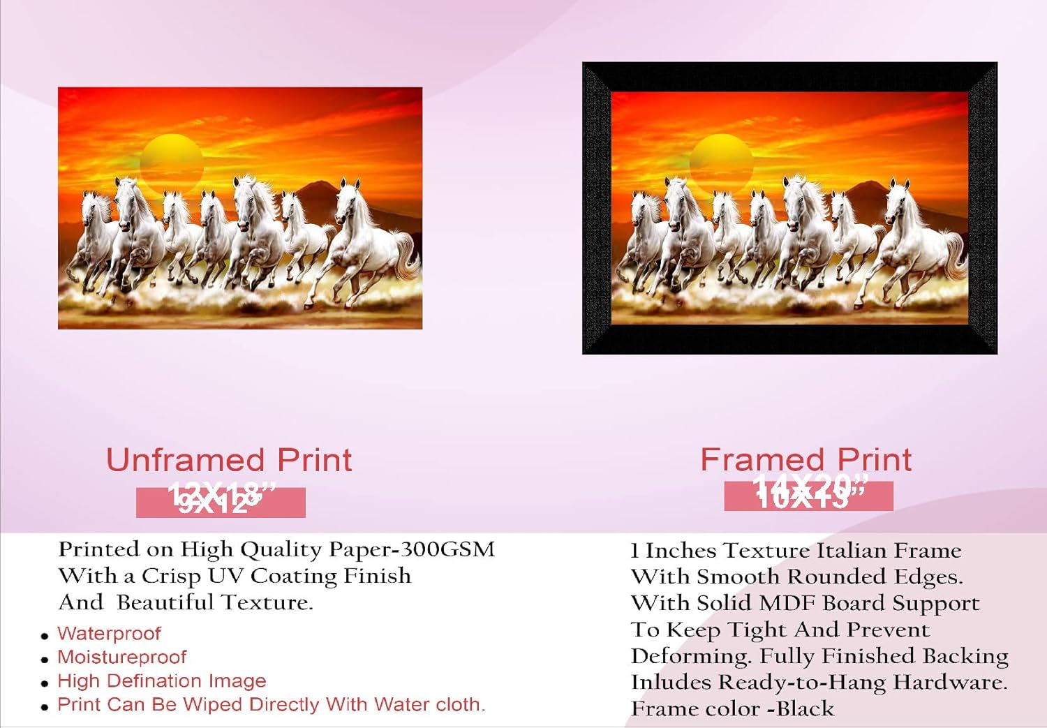 SAF paintings Pack of 1 Seven Running horse modern art wall painting with framed for living room 11 inch x 14 inch CANFK31309