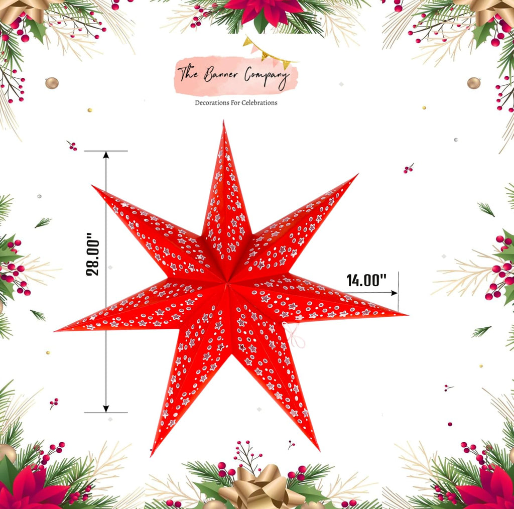 The Banner Company Red Hanging Paper Star|Diwali Decorative Star|Hanging Star for Diwali, Christmas, Party, Birthday, New Year Decoration|Xmas Party Decor Paper Star |28" unfolded| 7 pointed Pack of 1