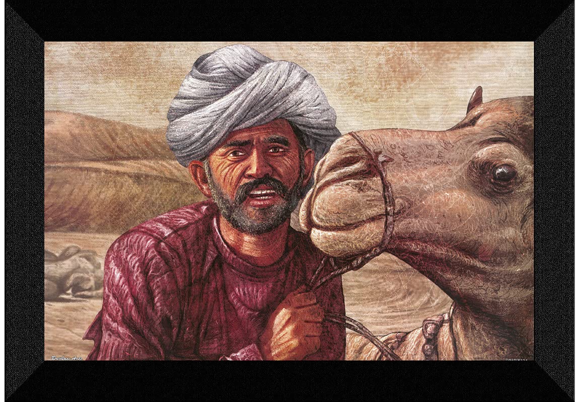 SAF paintings Rajasthani village man with camel UV Textured Synthetic Frame Painting SAFK155