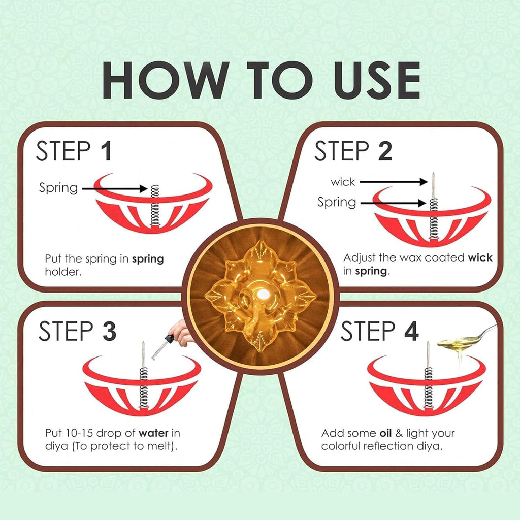 NORIDY 24 Pieces 3D Reflective Shadow Diyas for Diwali Decoration Item for Home Decor | Dipawali Diya | Transparent Oil and Water Diya Deepawali Decoration Diya bati Reflection TeaLight Diya Set