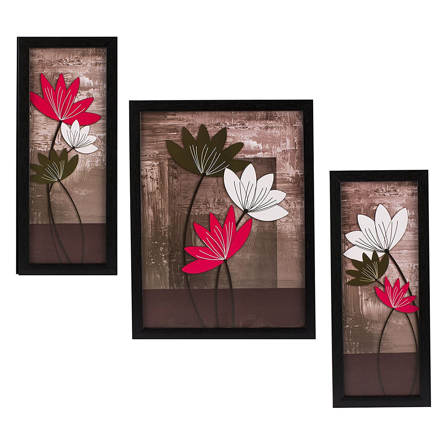 SAF paintings UV Textured Flower Print Framed Painting Set of 3 for Home Decoration – Size 35 x 2 x 50 cm SANFS71