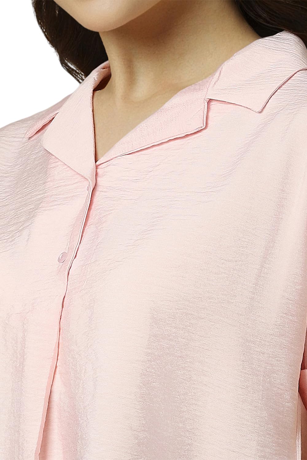 Allen Solly Women's Pink Plain Short Sleeve Casual Shirt
