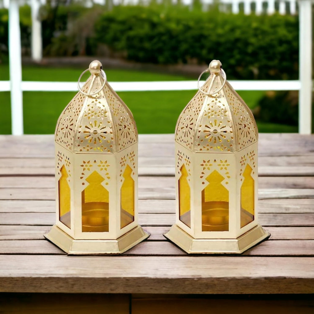 Famia Home Royal Castle Mini Iron Lantern Tea Light Candle Holder, Hanging Lamp for Home Decor, Diwali Decoration, Christmas Lighting (2 Pieces)