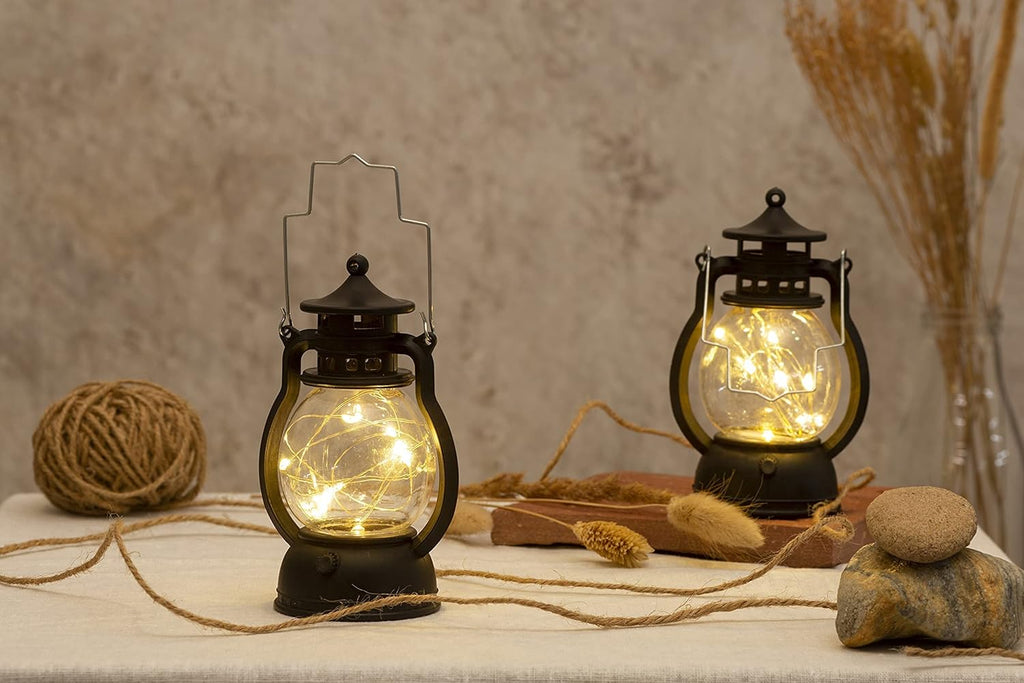 SATYAM KRAFT 4 Piece Acrylic Antique Lamp Hurricane Wall Hanging LED String Light Holders Perfect for Home Decor, Diwali Decor, Gifts, Bedrooms, and Living Rooms (Yellow)