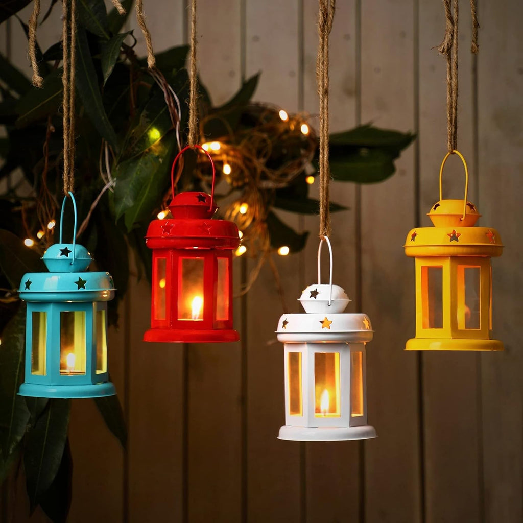 MINI JINI Iron Decorative Malta Lantern , Multi Color,Set of 4(Blue,Red,Yellow,White)