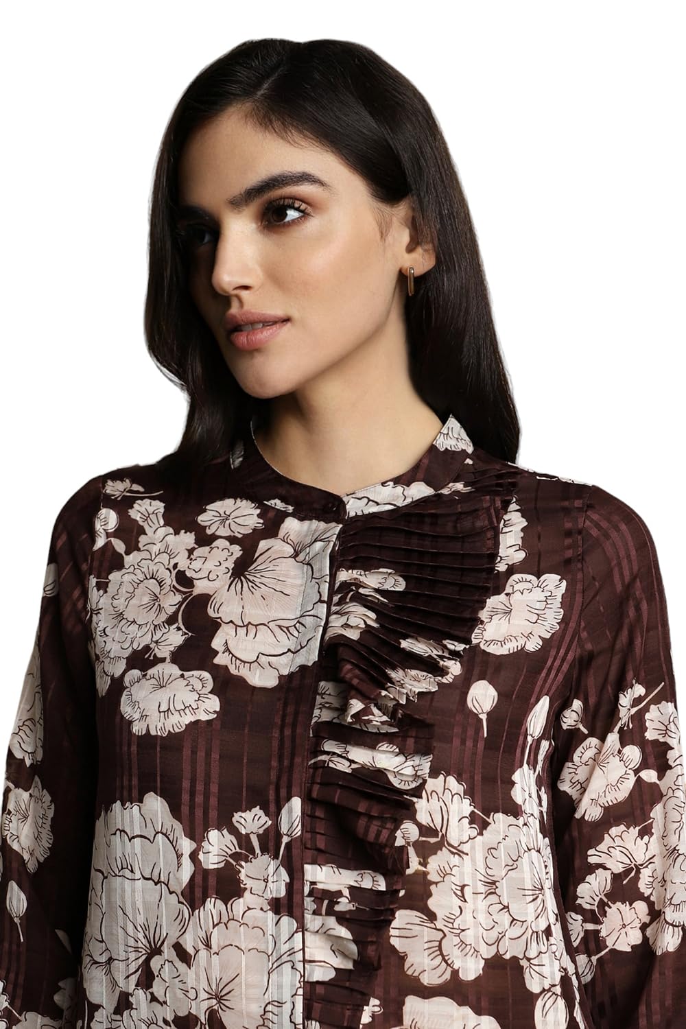 Allen Solly Women's Polyester Brown Printed Full Sleeve Casual Shirt