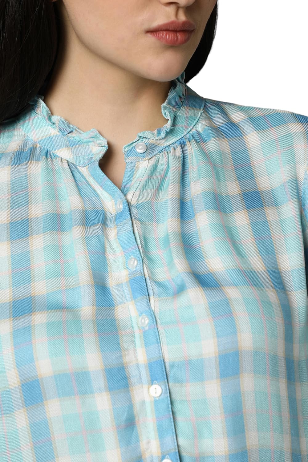 Allen Solly Women's Blue Checkered Full Sleeve Casual Shirt