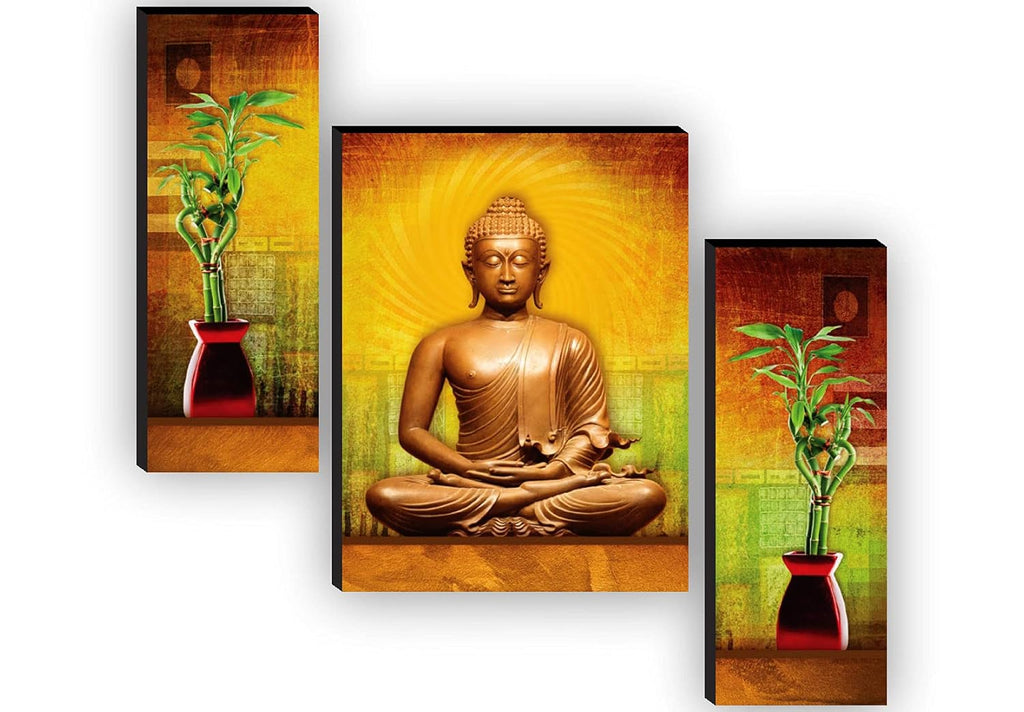 SAF paintings Set of 3 Buddha UV textured Paintings for living room with frame Painting 12 Inch X 18 Inch SAF-JMS50