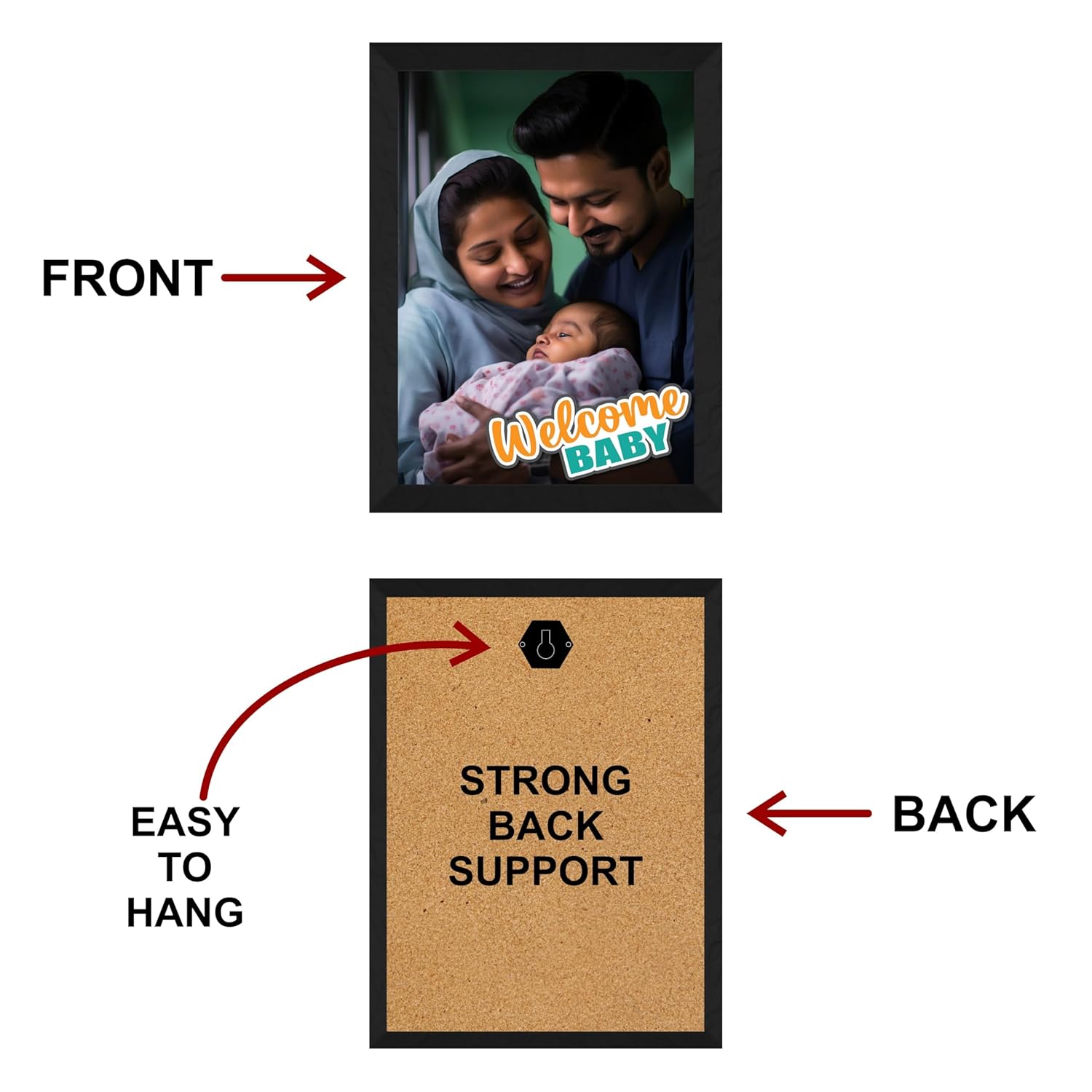 SAF photo frame Welcome Baby Customized Black Frame Photo Frame For home And wall décor,Living Room And Bedroom||Personalized Photo Frame Couple,Family,and Friends 30 cm x 23 cm PF-B-09