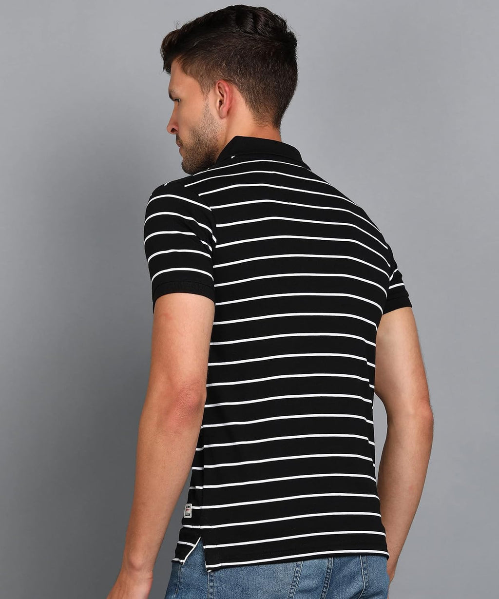 Alan Jones Clothing Men's Striped Cotton Regular Fit Polo T-Shirt-4