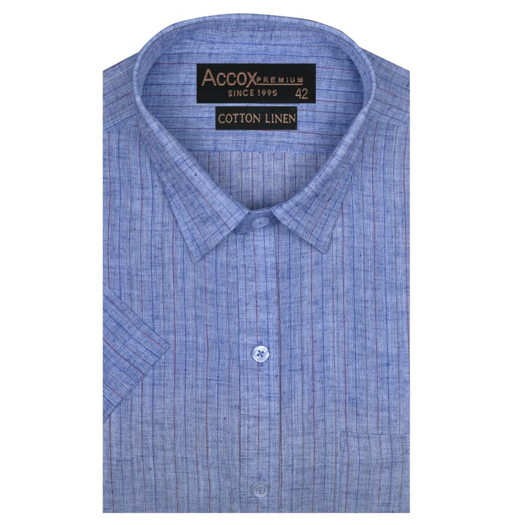 Accox Men's Cotton Linen Striped Formal Shirt (B0BVHZK5ZQ)