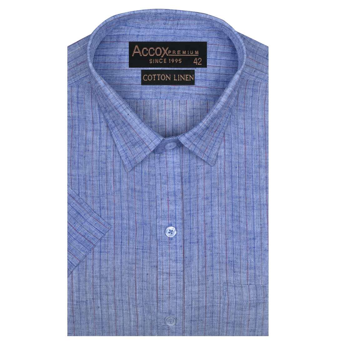 Accox Men's Cotton Linen Striped Formal Shirt (B0BVHZK5ZQ)