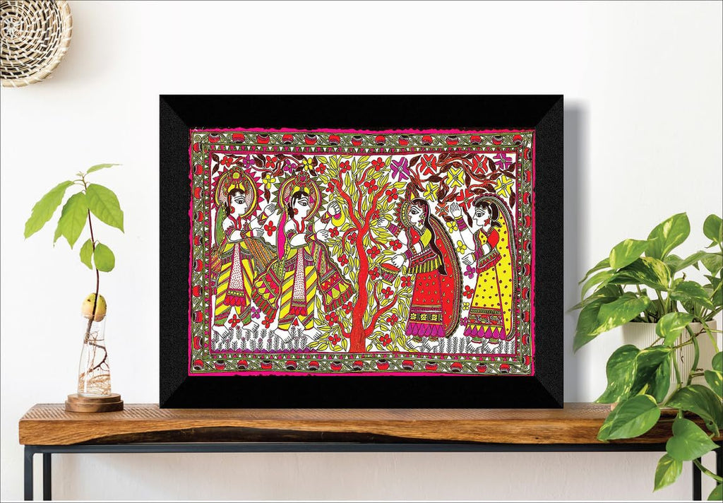 SAF paintings Madhubani Traditional Black frame painting for Wall Decoration SA-SANFK33359