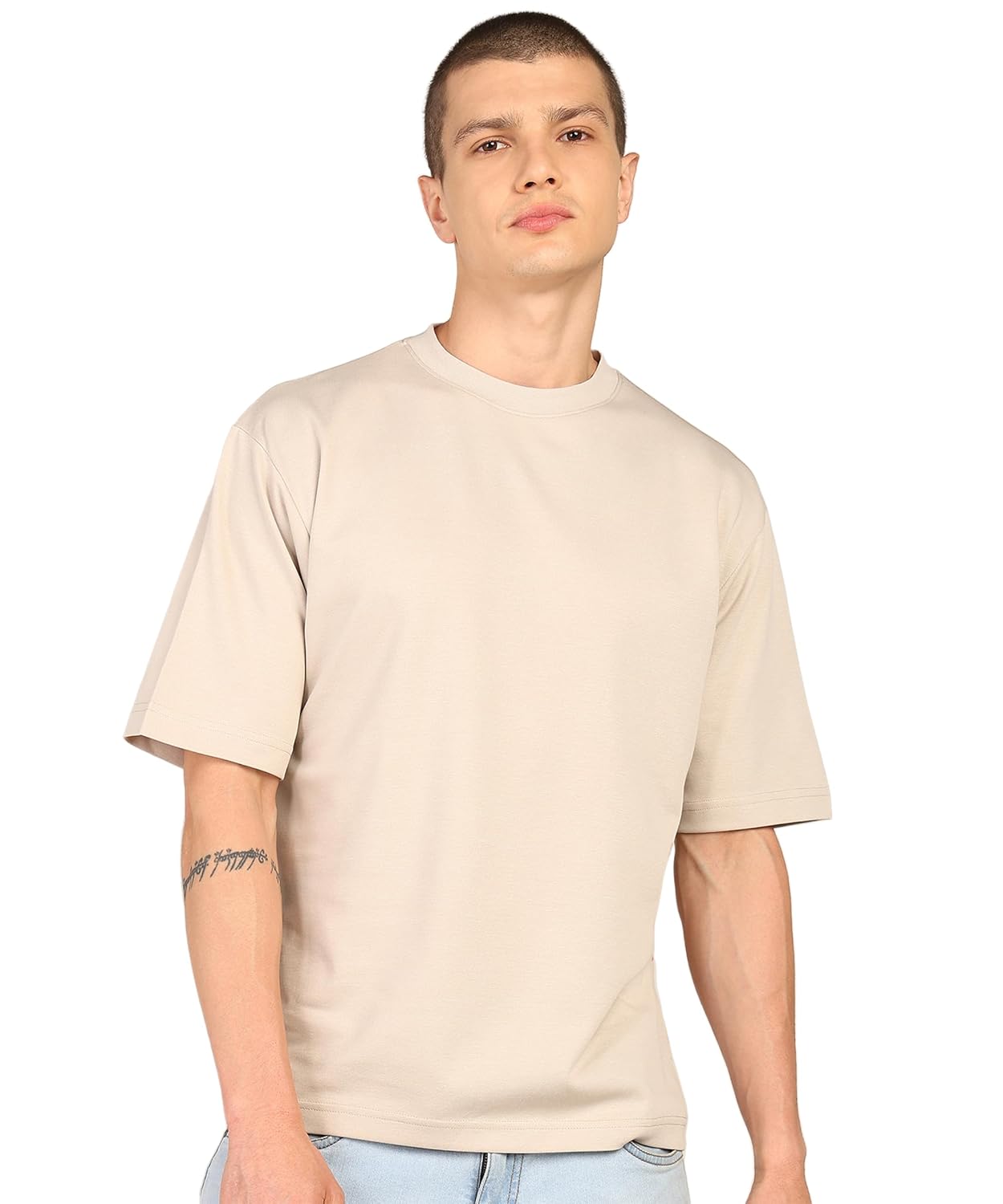 Alan Jones Clothing Men Cotton Crew Neck Half Sleeve Oversized Regular Fit T-Shirt-1