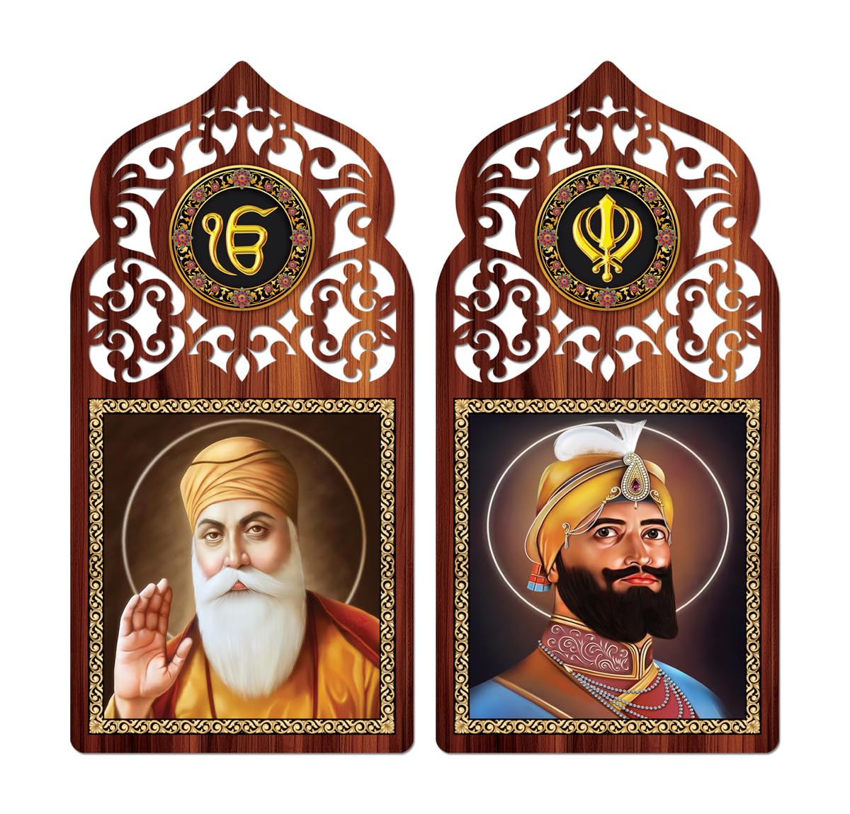 Casa Rica Guru Nanak Dev ji/Guru Gobind Singh Ji Sikh Gurus Photo Frame Painting Wall Hanging for Wall 24"x 24" Inch set of 2 Mdf (SAF 001) Laser Cut