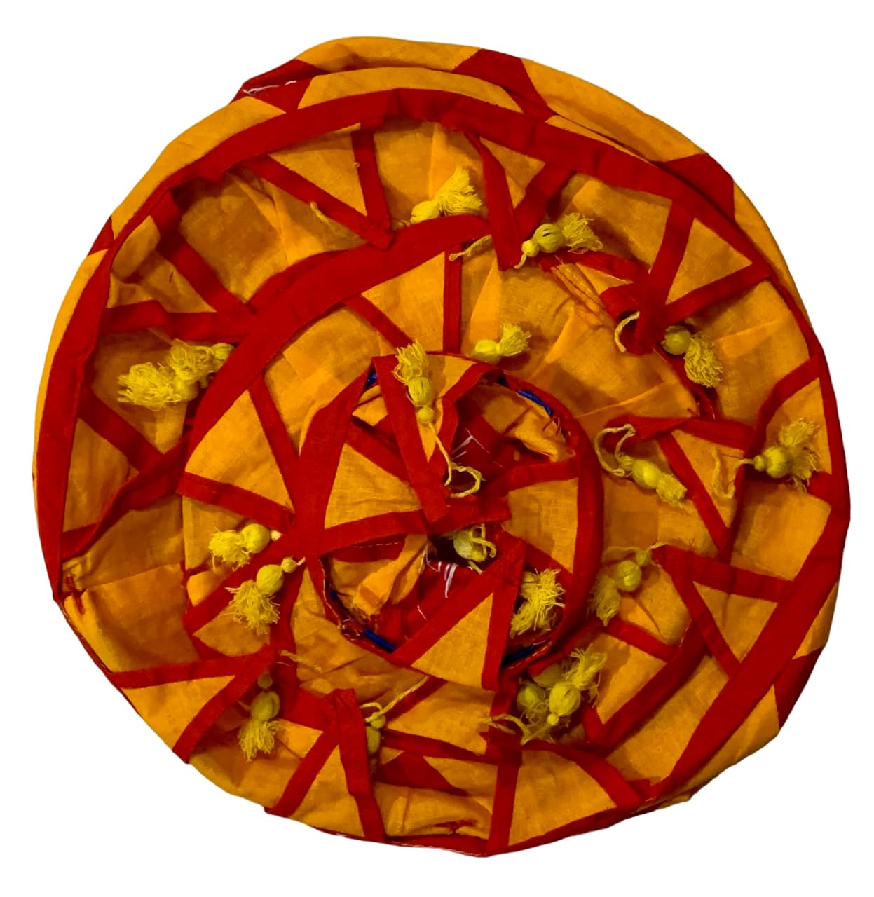 Cloth Applique Free Hanging Decor Item/Festive Lantern, Jhoomar Shape with 3-Steps, Compressible, from Pipli Odisha (Orange & Red)