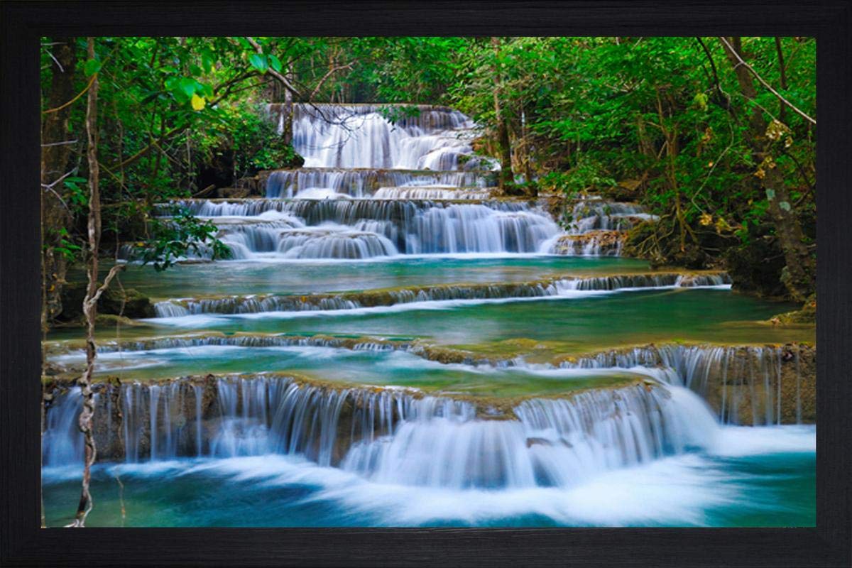 SAF paintings Natural Waterfall Large Synthetic Framed UV Digital Reprint Painting (14 inch x 20 inch) SANFM4130