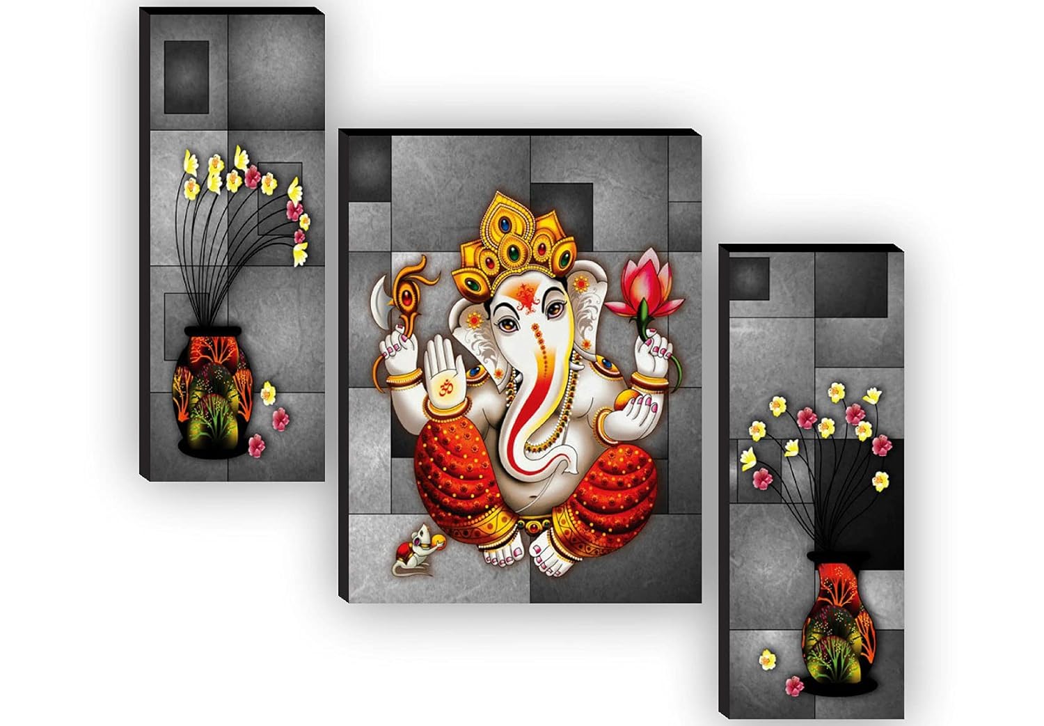 SAF paintings Set of 3 Ganesha UV textured Paintings for living room with frame Painting 12 Inch X 18 Inch SAF-JMS55