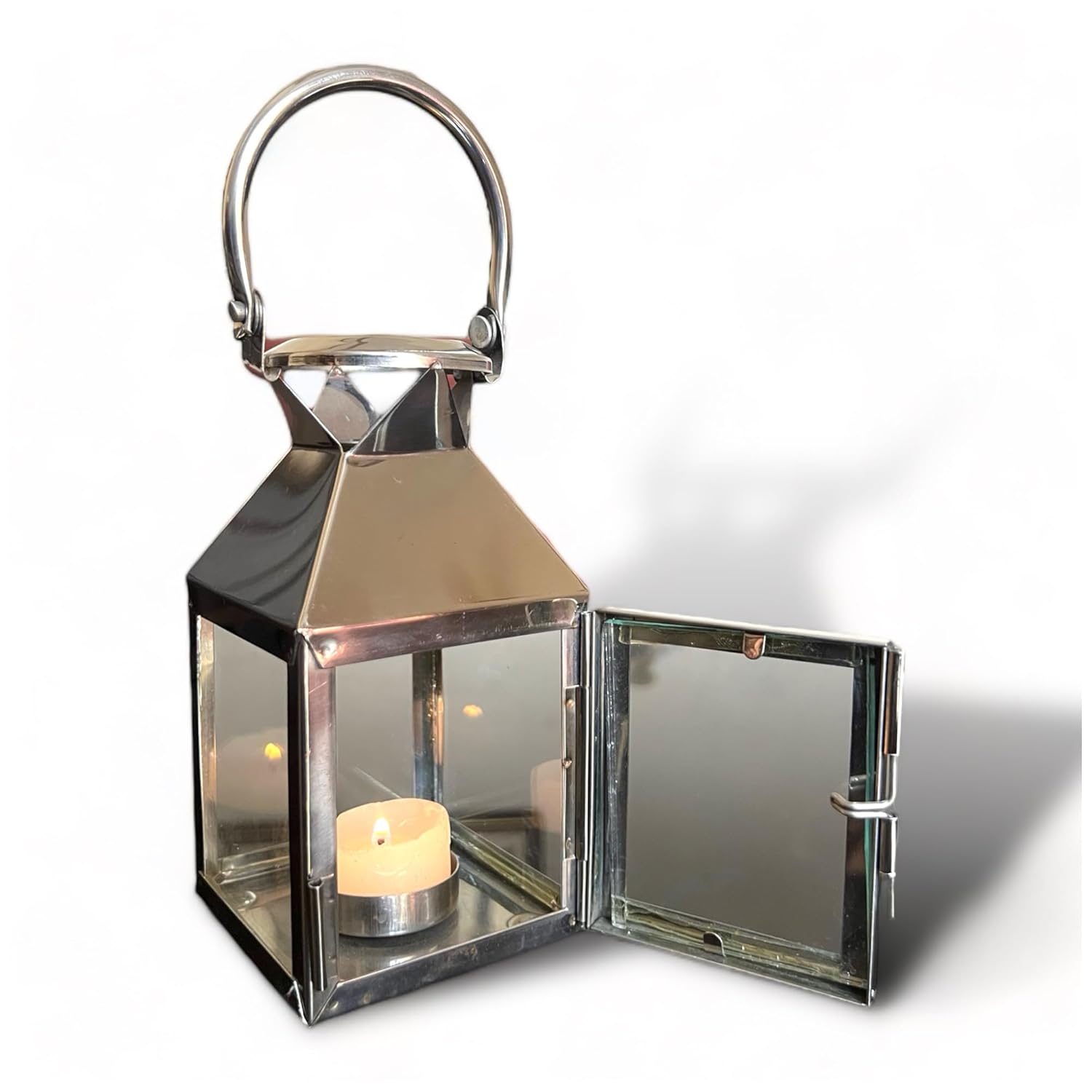 NK HOME DECORS Stainless Steel Silver Tea Light Candle Holder Lantern for Home Decor Wedding Centerpiece Dinning Table and Diwali Decortaions