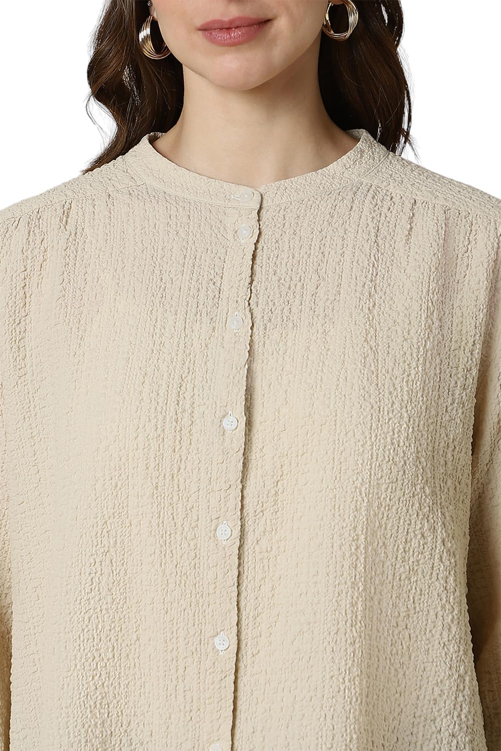 Allen Solly Women's Beige Plain Long Sleeve Casual Shirt